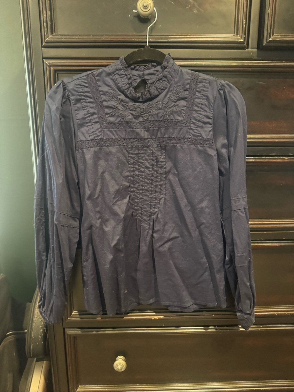 GAP Navy Pintuck High-Neck Blouse - Women